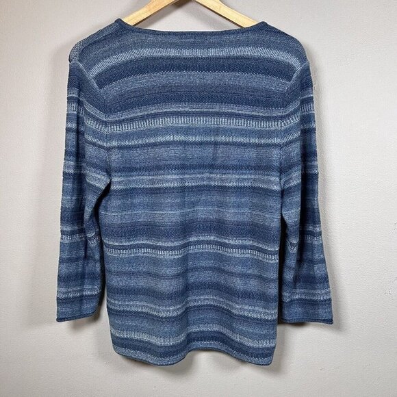 Ralph Lauren Blue Striped Tie V-Neck Pullover Sweater Long Sleeve Women's Size L - Picture 4 of 9